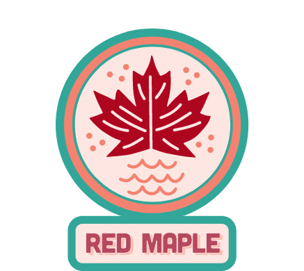 Red Maple tree badge featuring a red maple leaf illustration with the words “Red Maple” below.